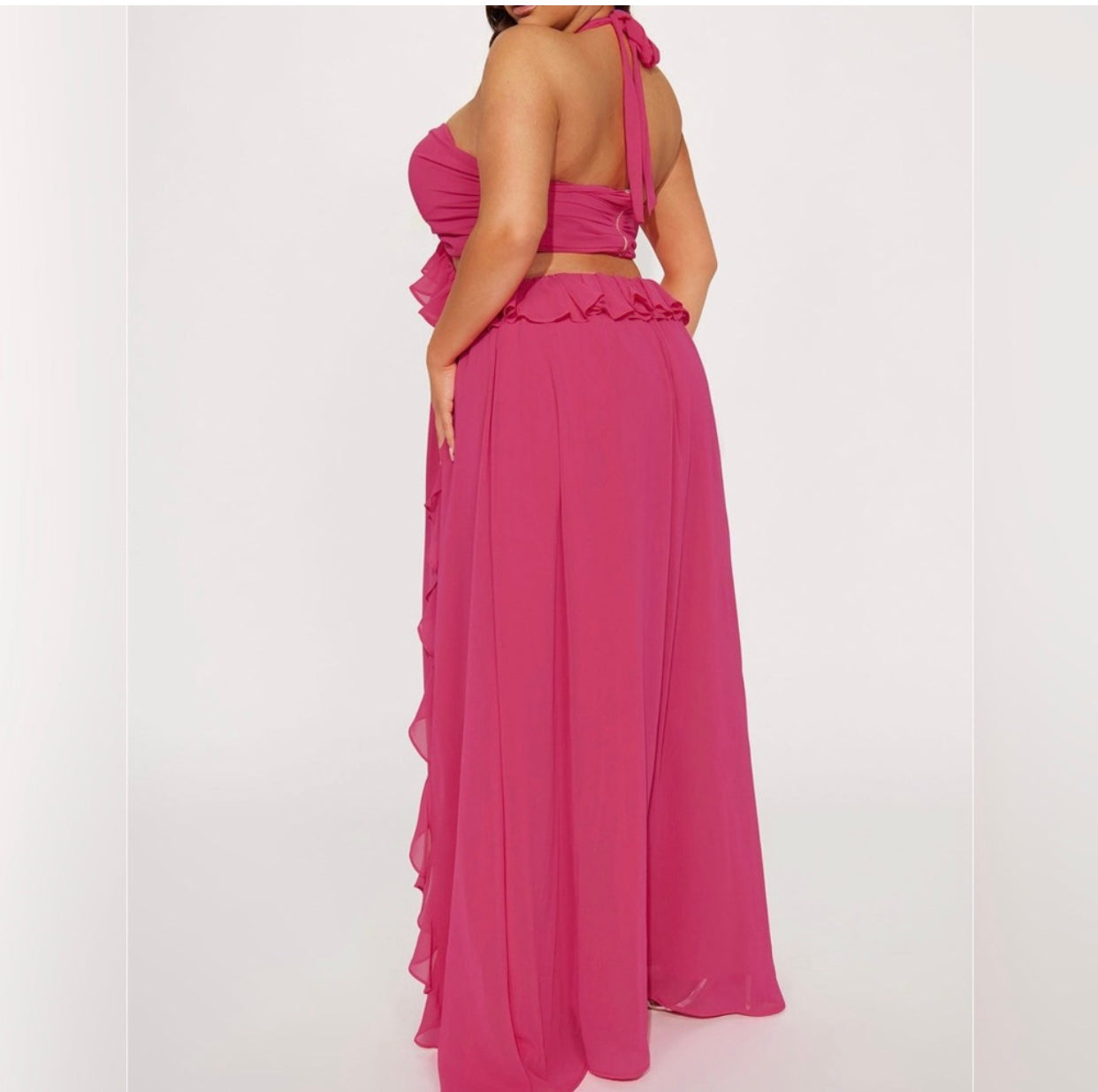 Plus Rose Chiffon Ruffle Maxi Dress Size 2X