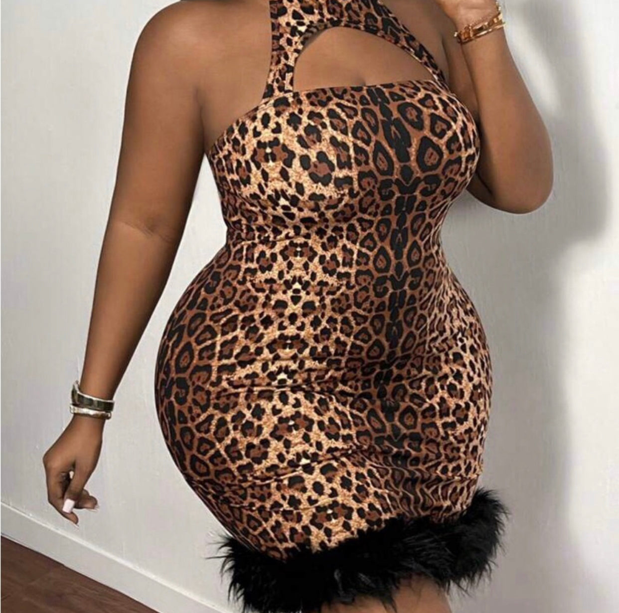 Plus Size Leopard&Faux Fur Mini Size 18