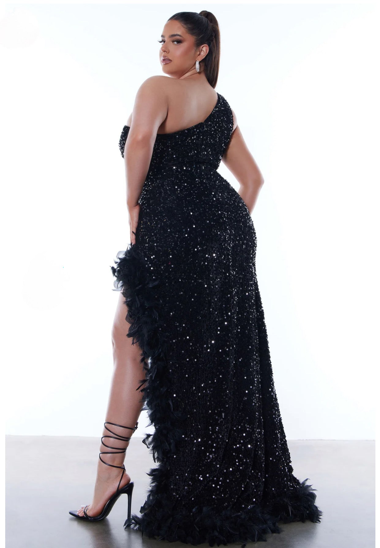 Black Sequin One-Shoulder Gown Size XL