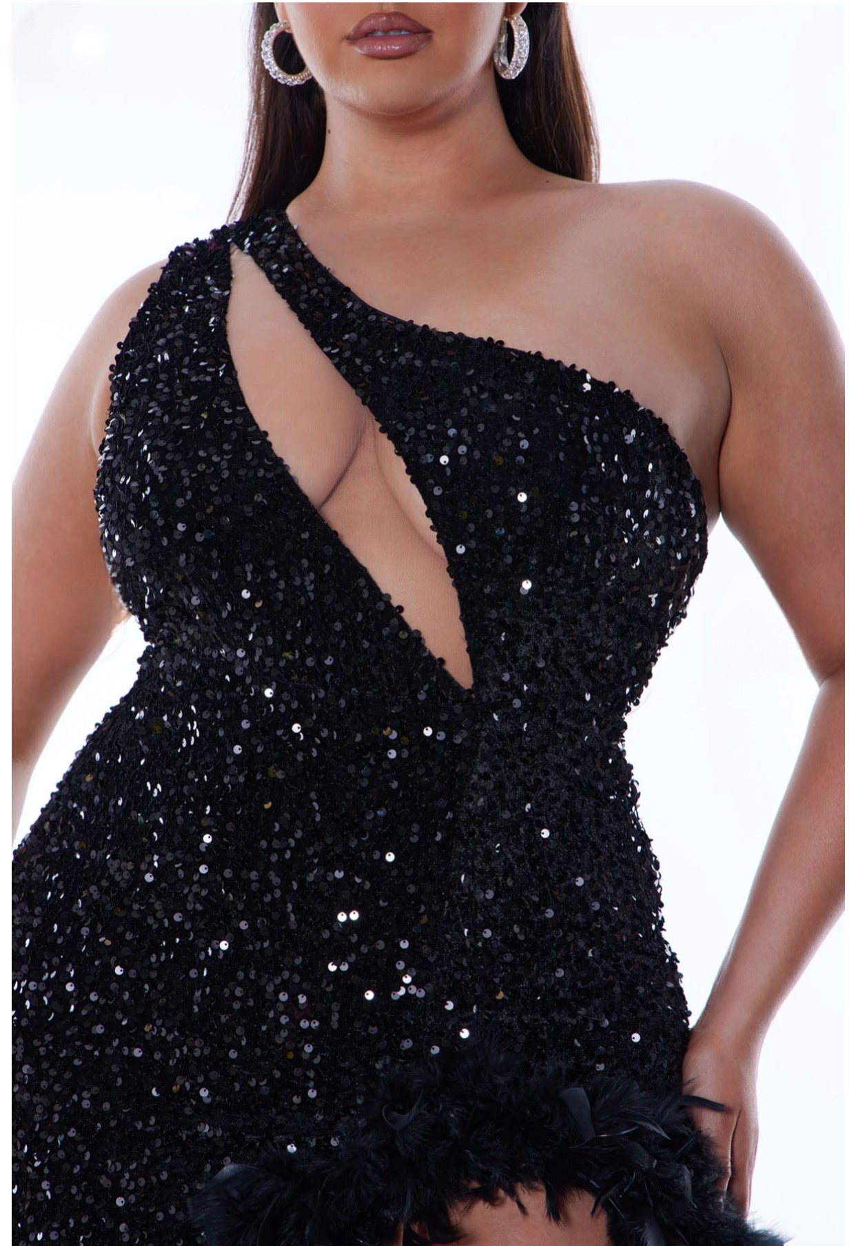 Black Sequin One-Shoulder Gown Size XL