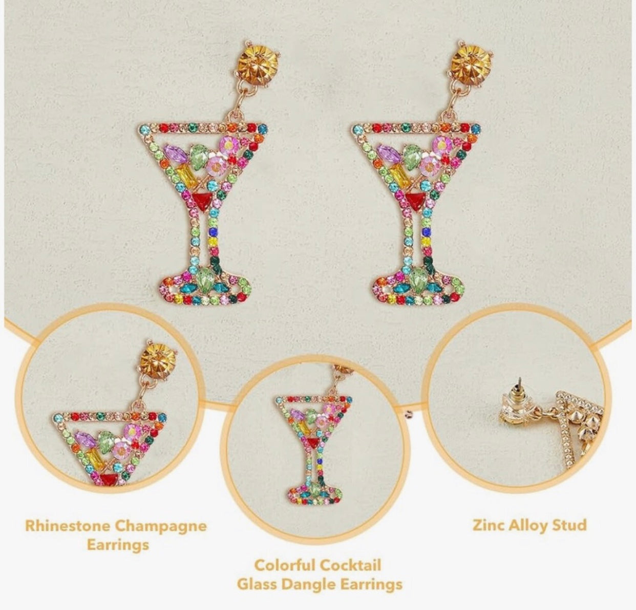 Colorful Cocktail Glass Earrings-Small