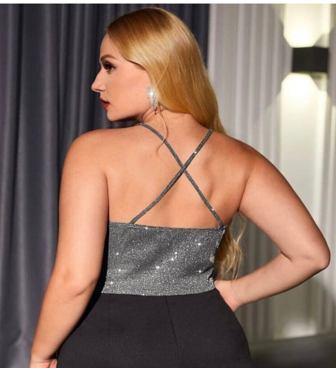Plus Draped Crisscross Back Runched Glitter Cami Top Size 18/20
