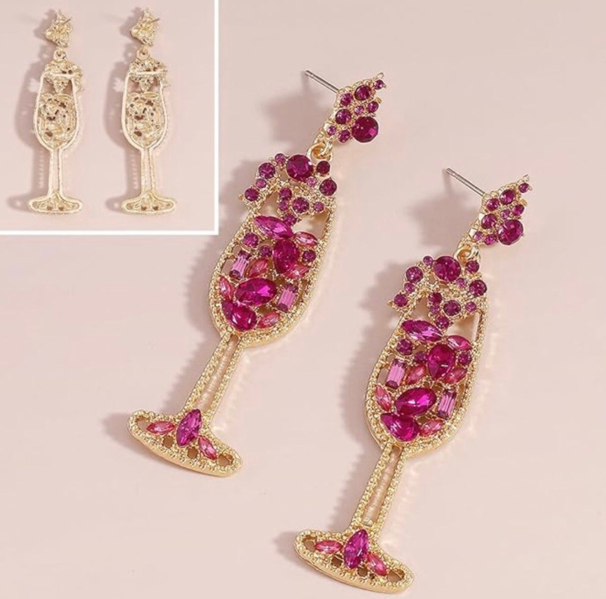Elegant Gold&Pink Champagne Earrings-Small