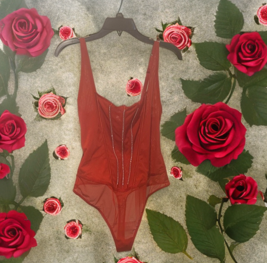 Plus Diamond Red Lingerie Bodysuit Size:2XL