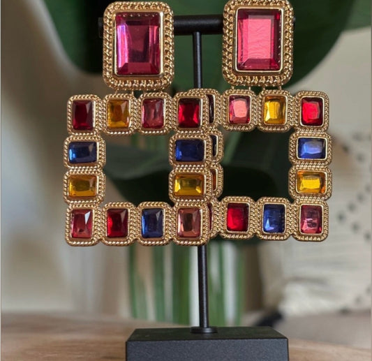 EXQUISITE Gold Jeweled Statement Earrings