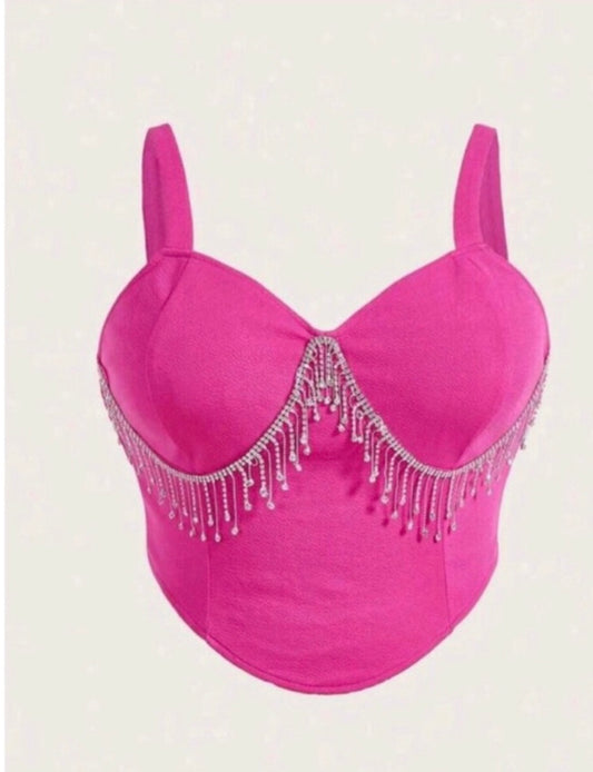 Barbie Pink with Rhinestones and Fringe Cami