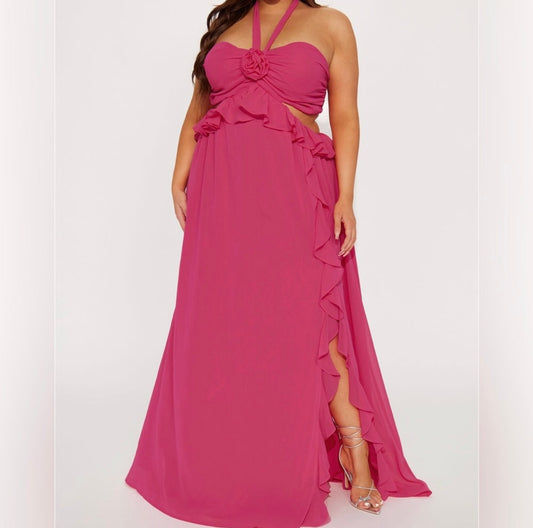 Plus Rose Chiffon Ruffle Maxi Dress Size 2X