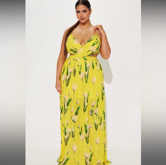 Plus Yellow Floral Flowy Maxi Dress Size 3X