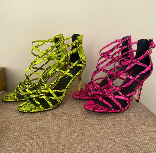 Set of 2 Neon Strappy Sandal Heels Lot