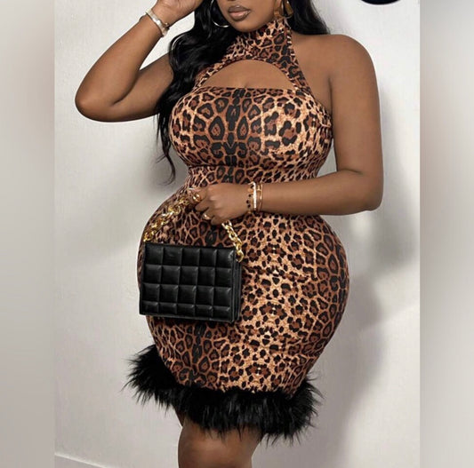Plus Size Leopard&Faux Fur Mini Size 18