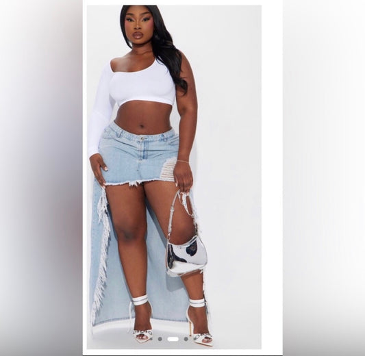 Plus Dramatic Distressed Denim Skirt Size 18