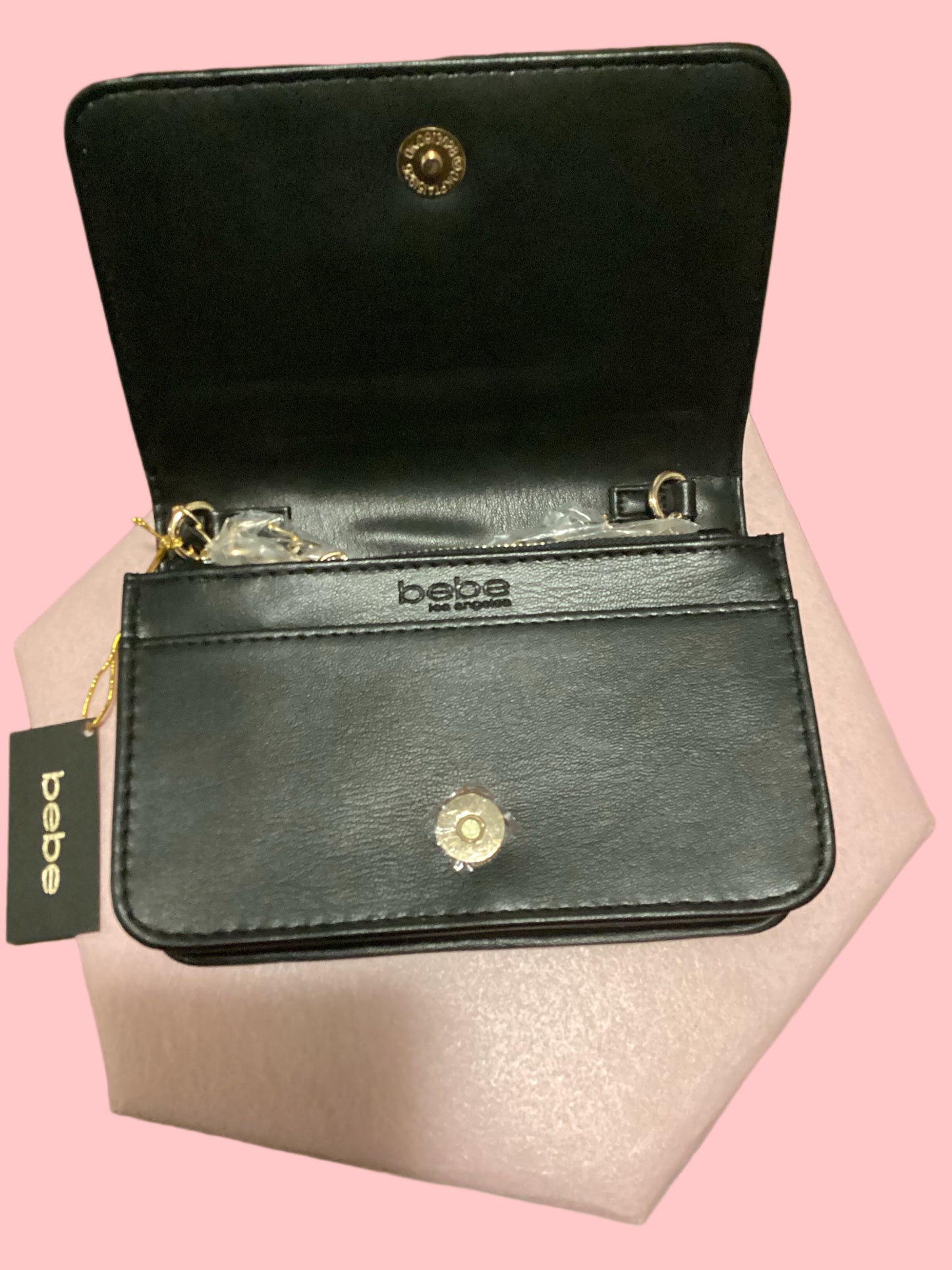BEBE Purse Zaza  Quilted Crossbody Bag Black With Rhinestone