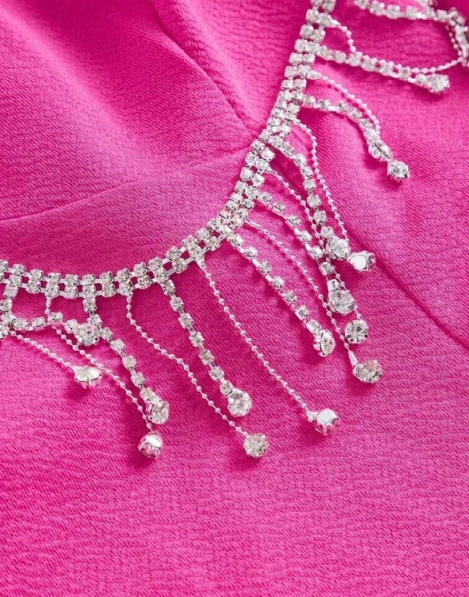 Barbie Pink with Rhinestones and Fringe Cami