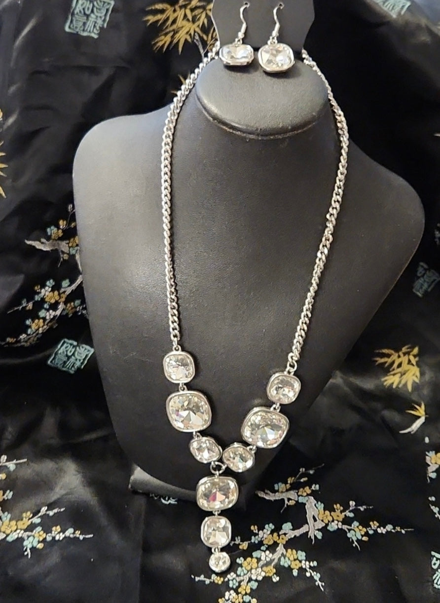 Rhinestone Drop Necklace&Earrings Set
