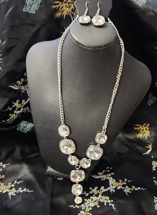 Rhinestone Drop Necklace&Earrings Set