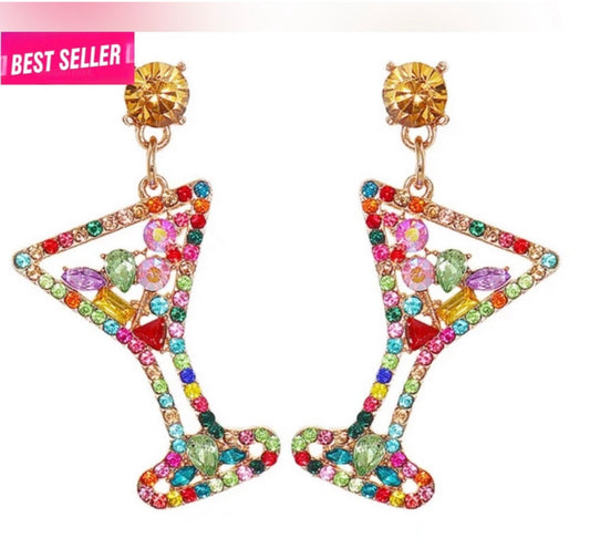 Colorful Cocktail Glass Earrings-Small
