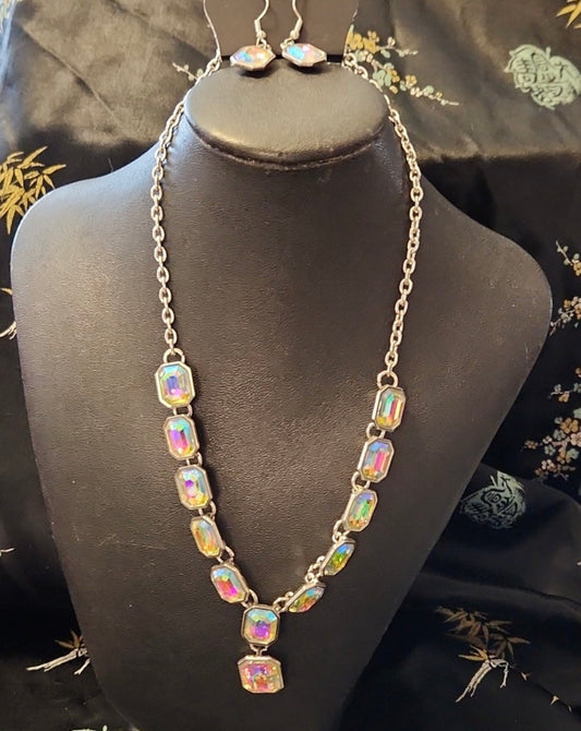 Holographic Diamond Necklace&Earrings Set