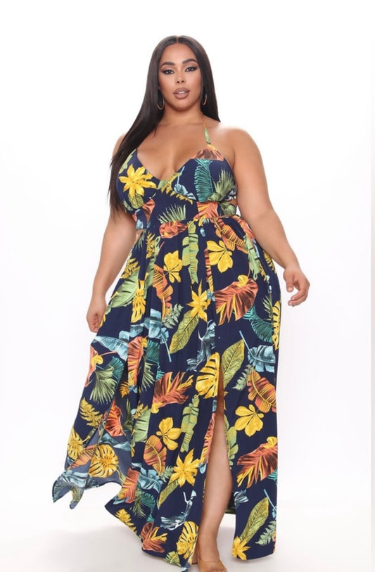 Plus Tropical Halter Maxi Dress Size 3X
