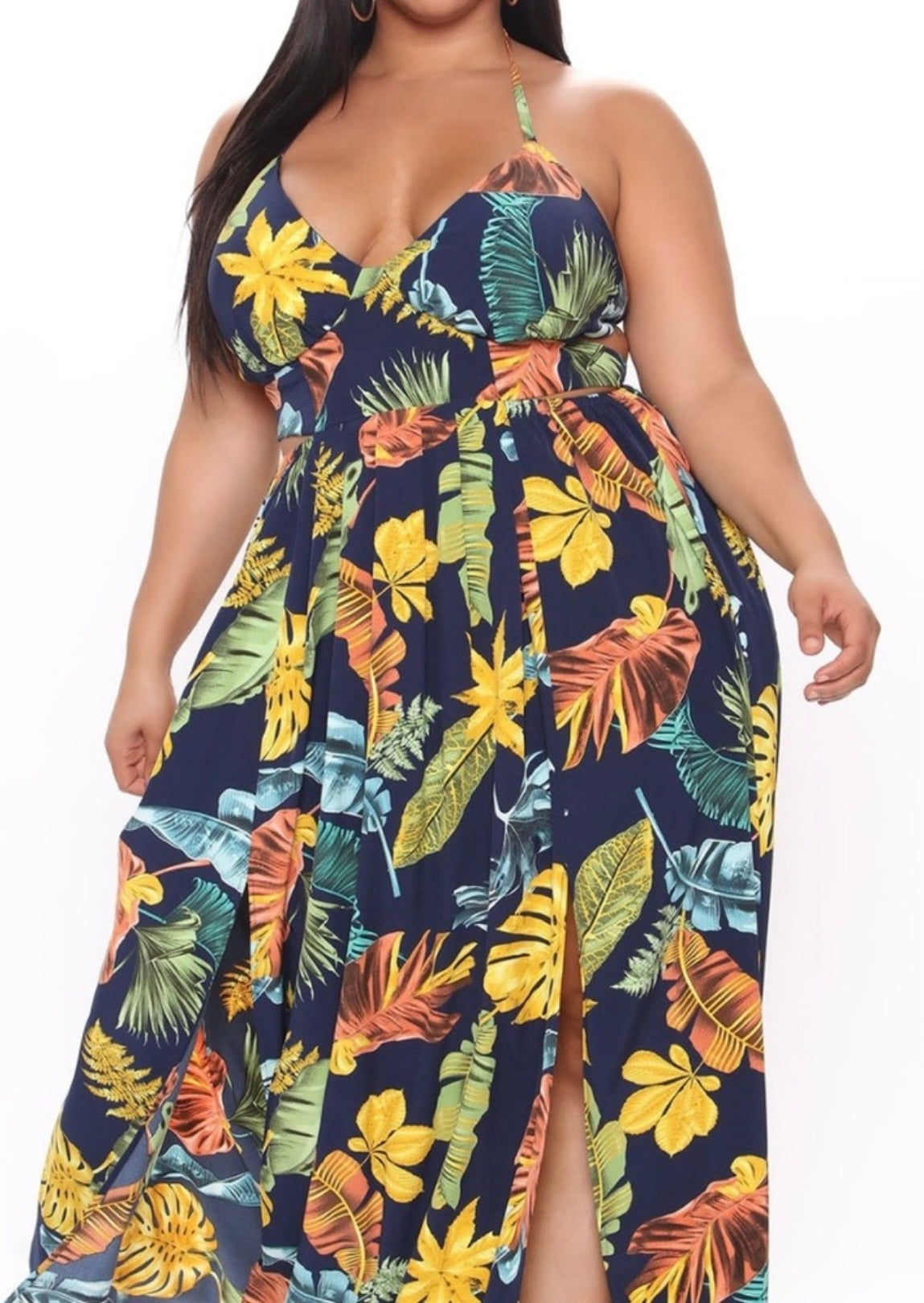 Plus Tropical Halter Maxi Dress Size 3X