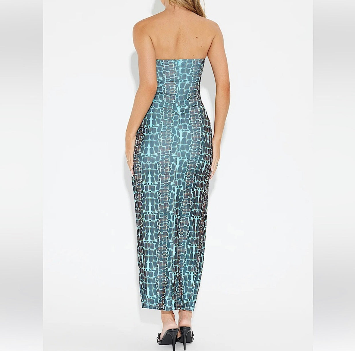 Strapless Mesh&Lace Midi Dress Size L