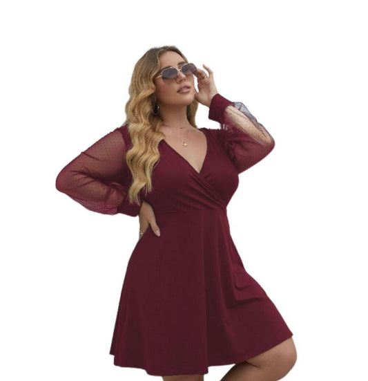Plus Sheer Swiss Dot Long Sleeve Dress 3X