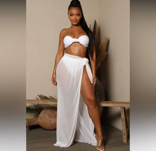 Plus White Bathing Suit Cover up Skirt Size 1X