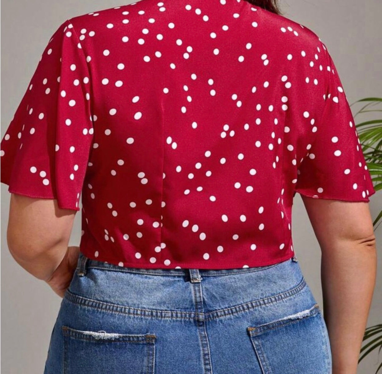 Red Polka Dot Tie-Front Top Size XL